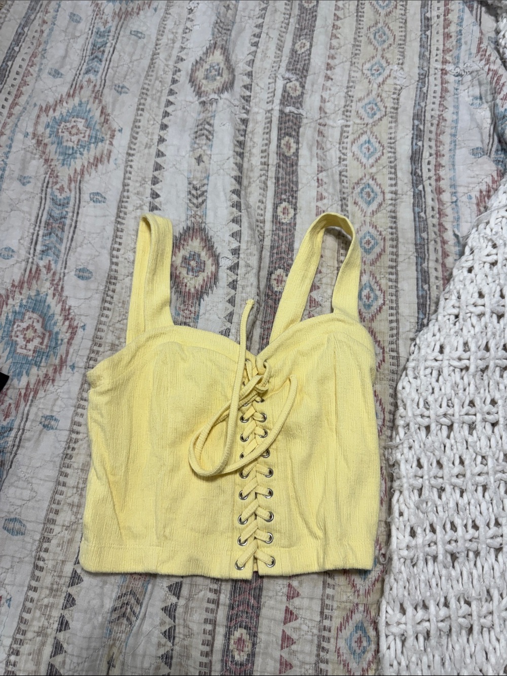 Forever 21 Yellow Lace-Up Crop Tank